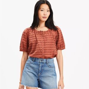 LOFT Eyelet Bubble Sleeve Blouse in Intense Cooper, Size M